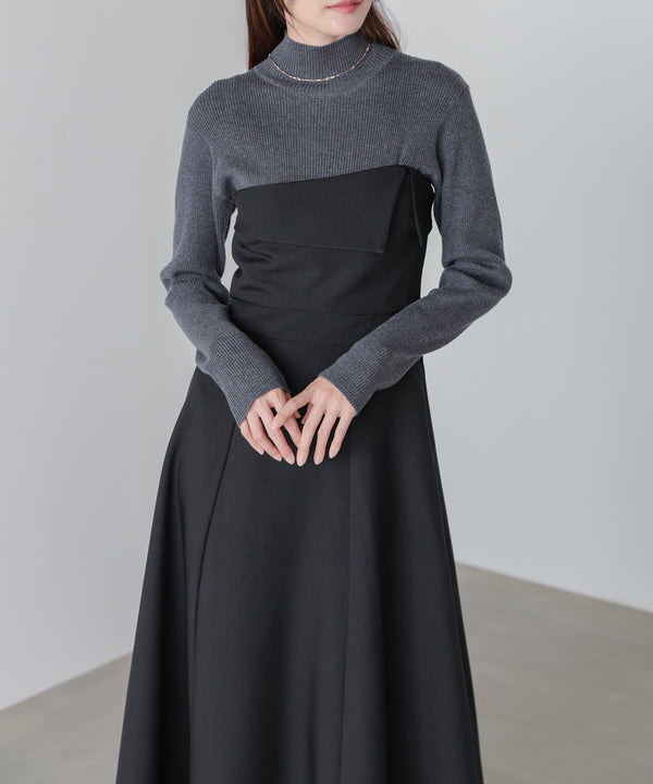 【選べるネック】レイヤード風ドッキングニットワンピ