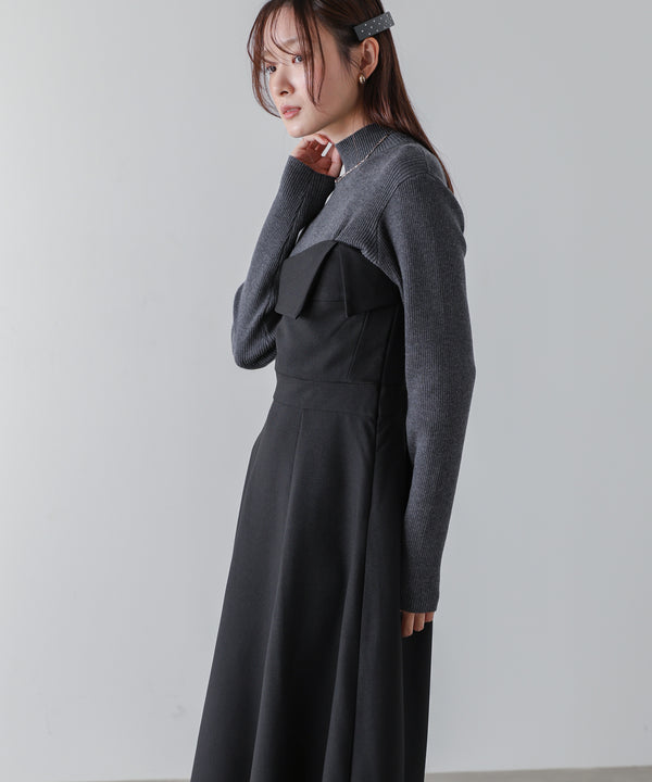 【選べるネック】レイヤード風ドッキングニットワンピ