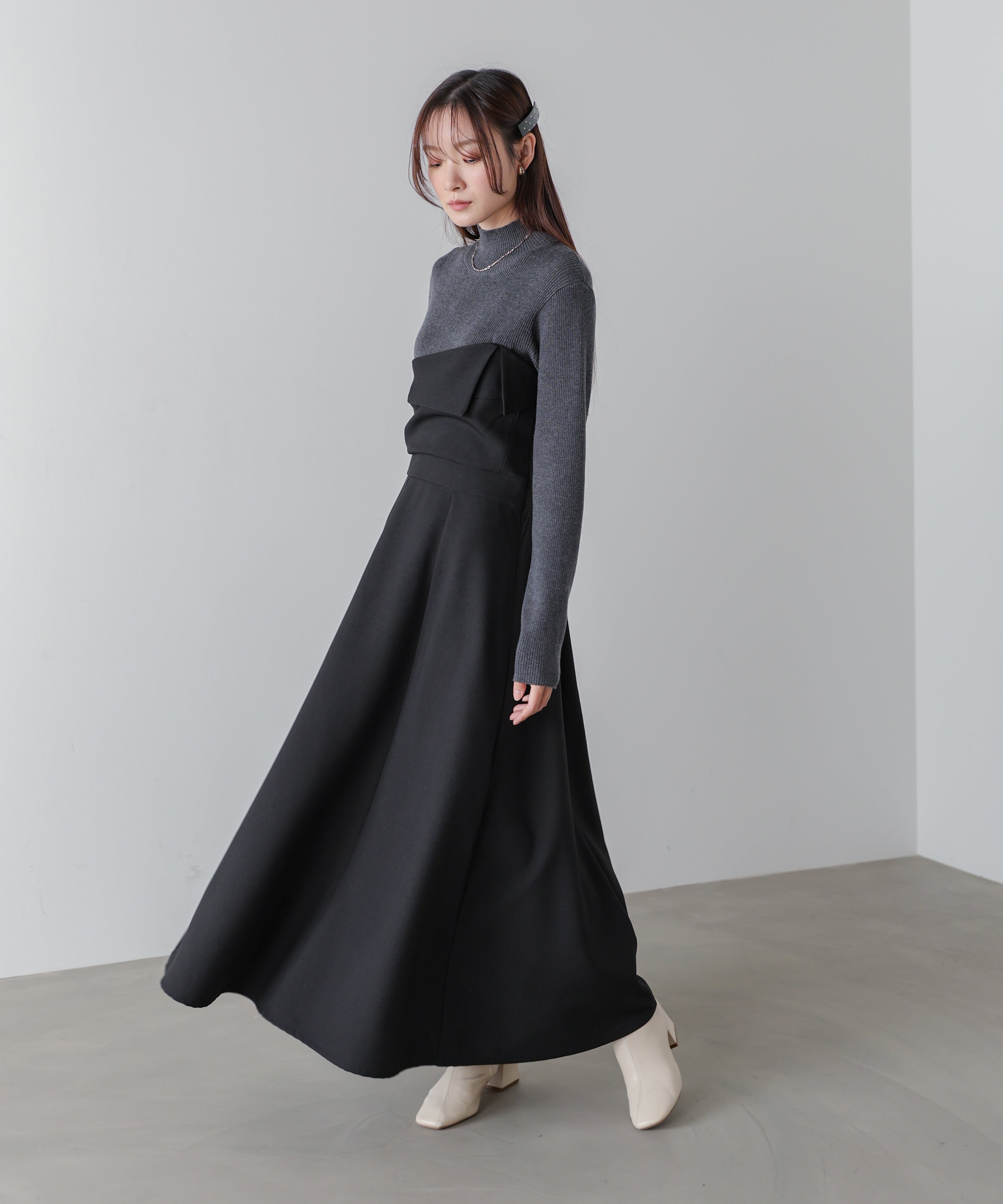 【完売品】GlamLips レイヤード ライク KNIT ドッキングワンピース 選べるネック】レイヤード風ドッキングニットワンピ – Bab