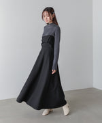 【選べるネック】レイヤード風ドッキングニットワンピ