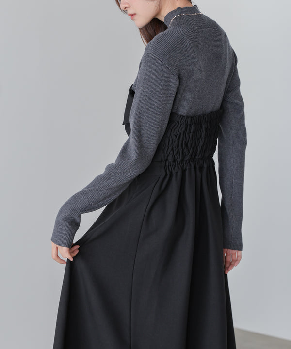 【選べるネック】レイヤード風ドッキングニットワンピ