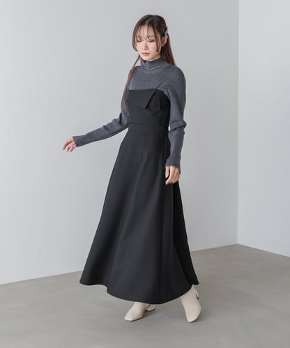 【選べるネック】レイヤード風ドッキングニットワンピ