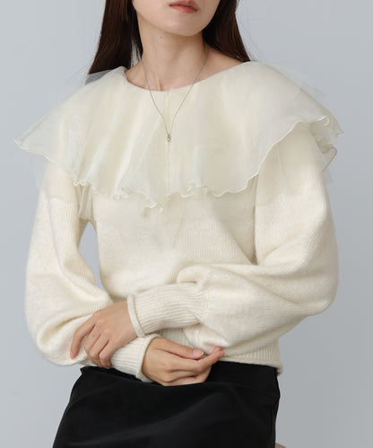 チュールラッフルカラーニットトップス