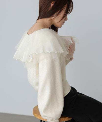 チュールラッフルカラーニットトップス