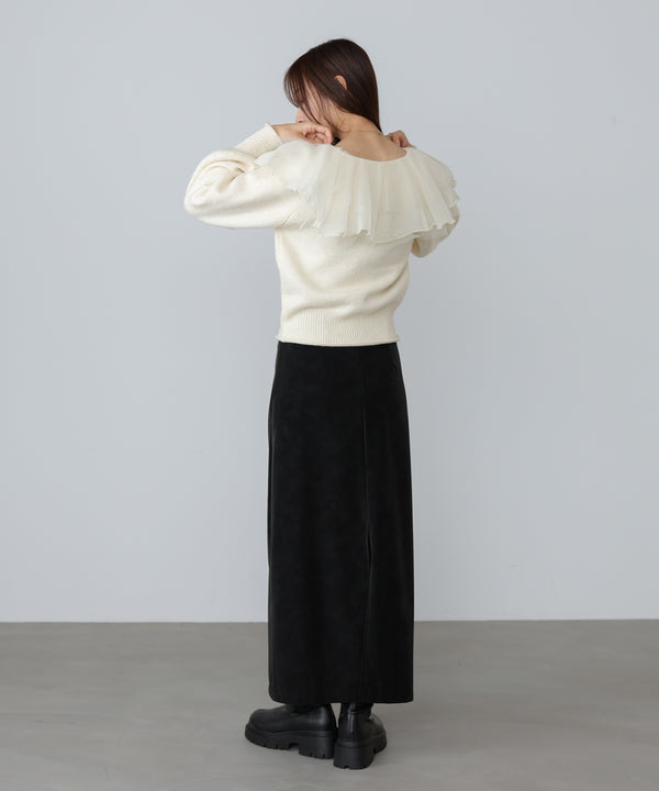 チュールラッフルカラーニットトップス