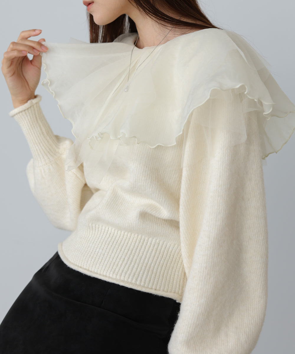 チュールラッフルカラーニットトップス