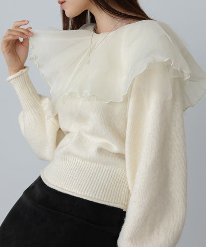 チュールラッフルカラーニットトップス