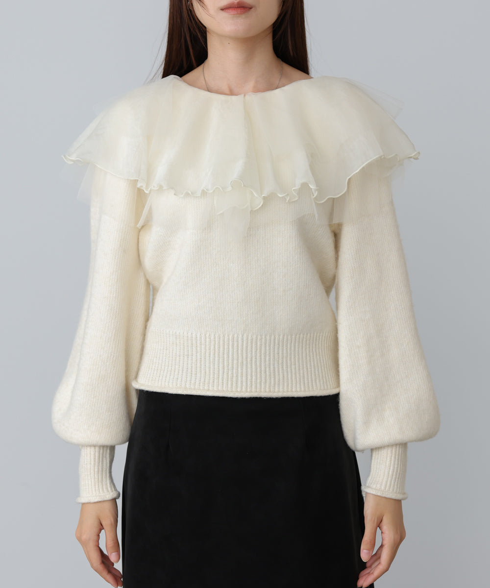 チュールラッフルカラーニットトップス