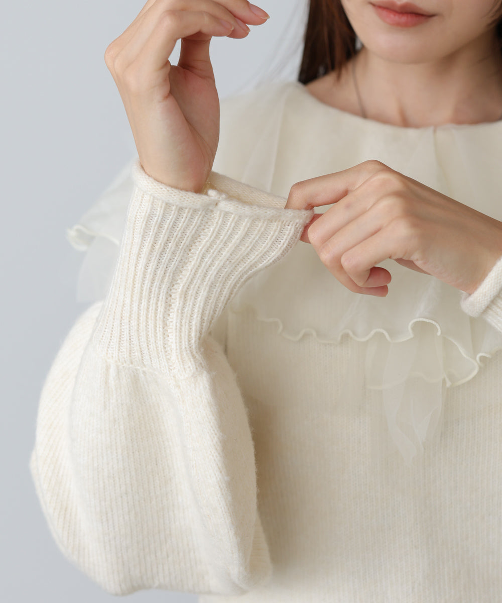 チュールラッフルカラーニットトップス