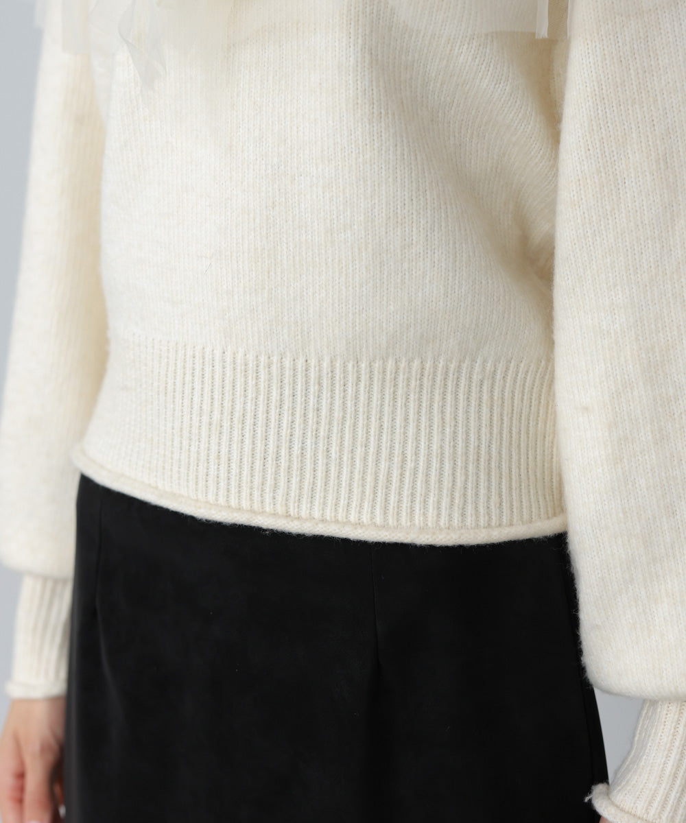 チュールラッフルカラーニットトップス