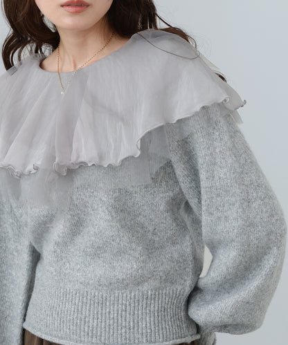 チュールラッフルカラーニットトップス
