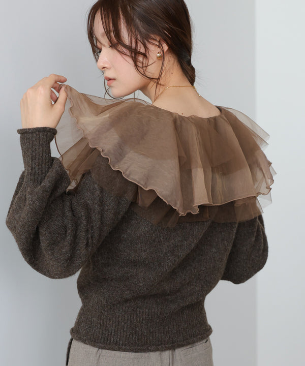 チュールラッフルカラーニットトップス