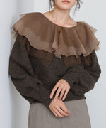 チュールラッフルカラーニットトップス
