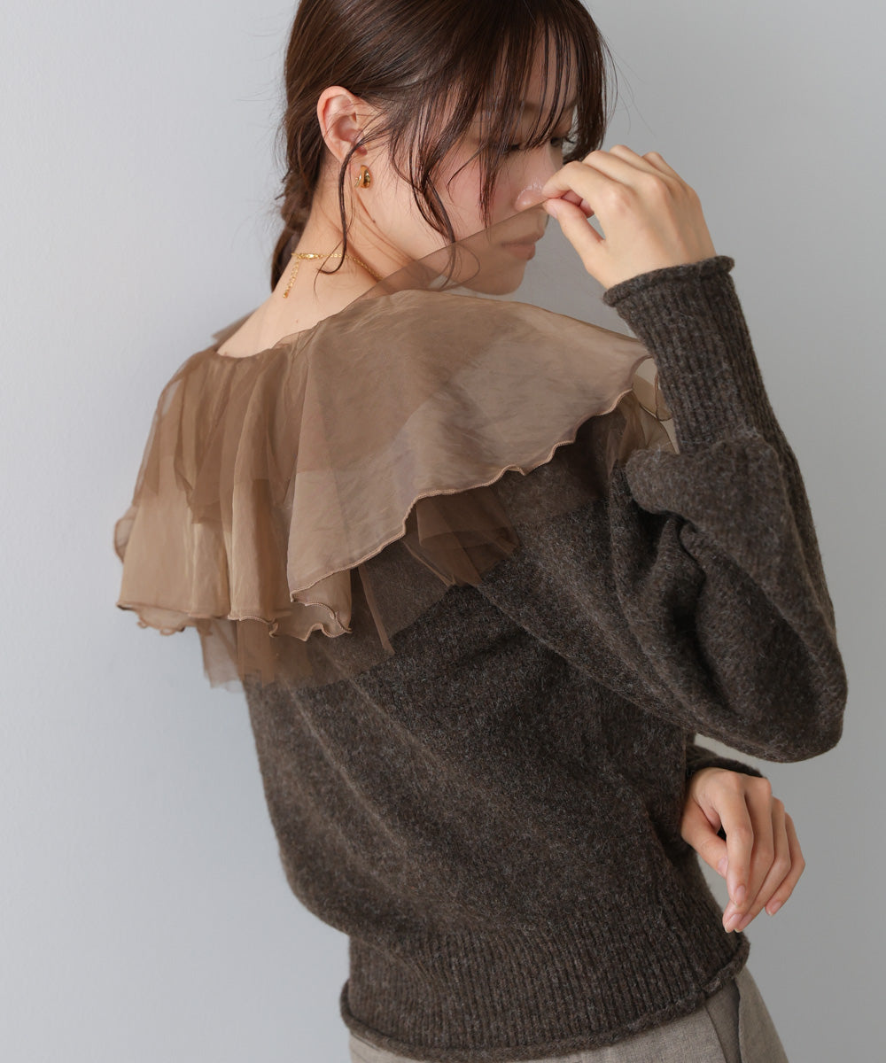チュールラッフルカラーニットトップス