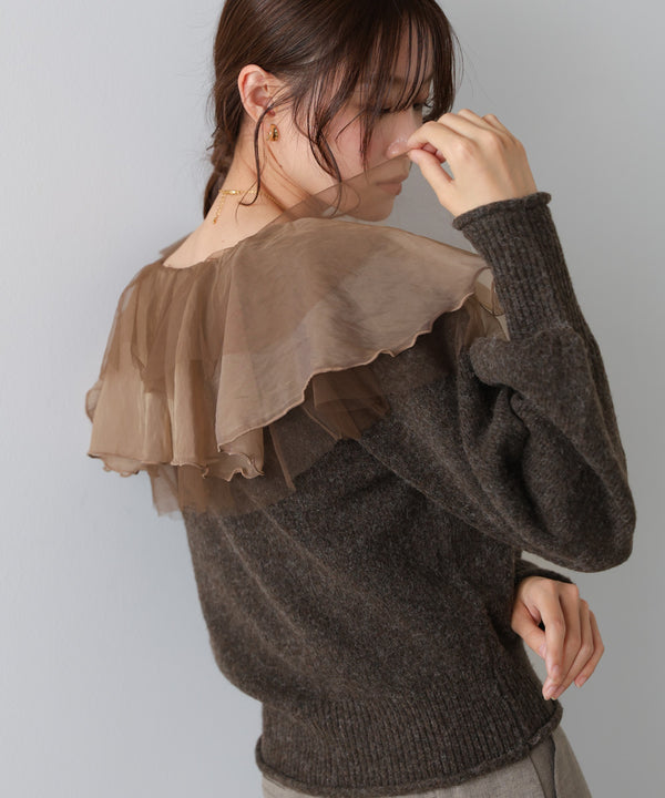 チュールラッフルカラーニットトップス