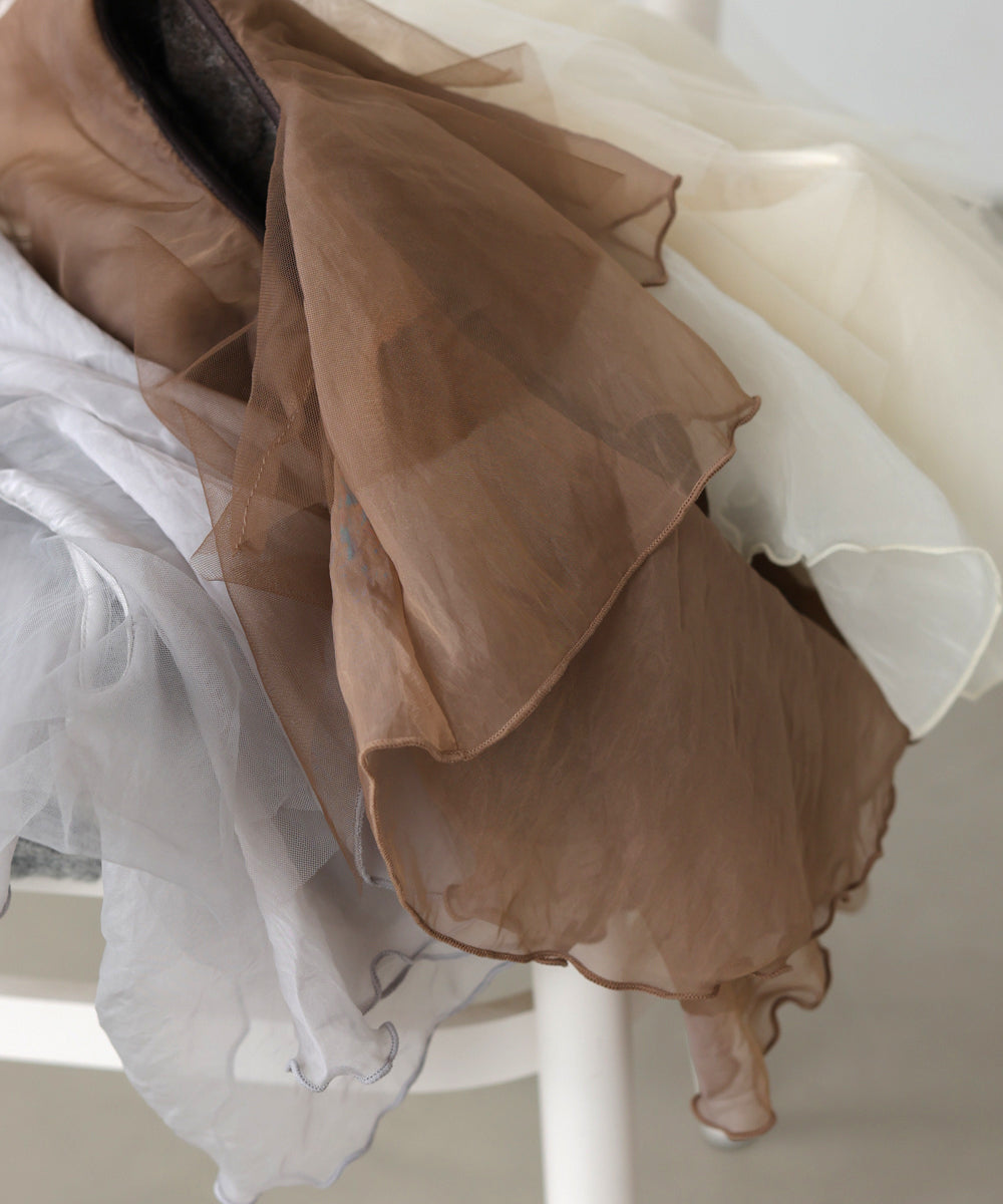 チュールラッフルカラーニットトップス