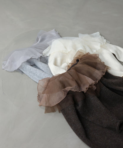 チュールラッフルカラーニットトップス