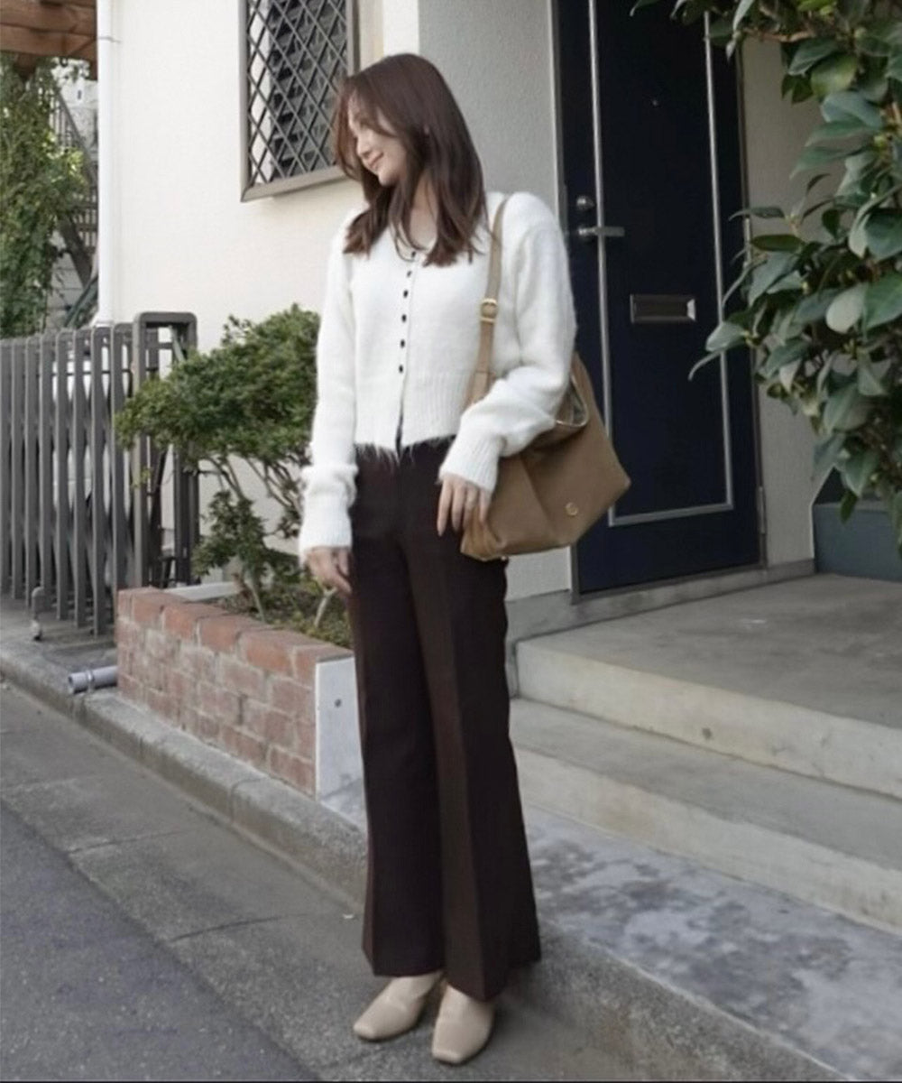 ショートシャギーくるみボタンカーディガン