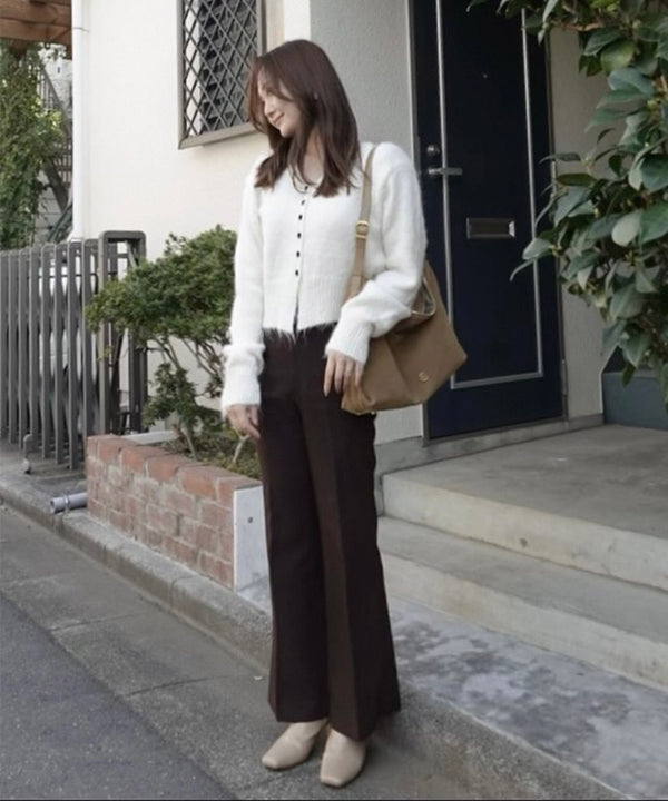 ショートシャギーくるみボタンカーディガン