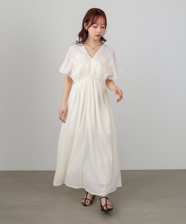 【選べるサイズ展開】テープ刺繍ピンタックレースワンピース