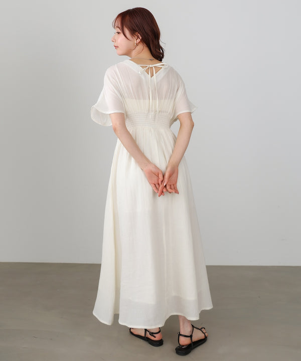 【選べるサイズ展開】テープ刺繍ピンタックレースワンピース