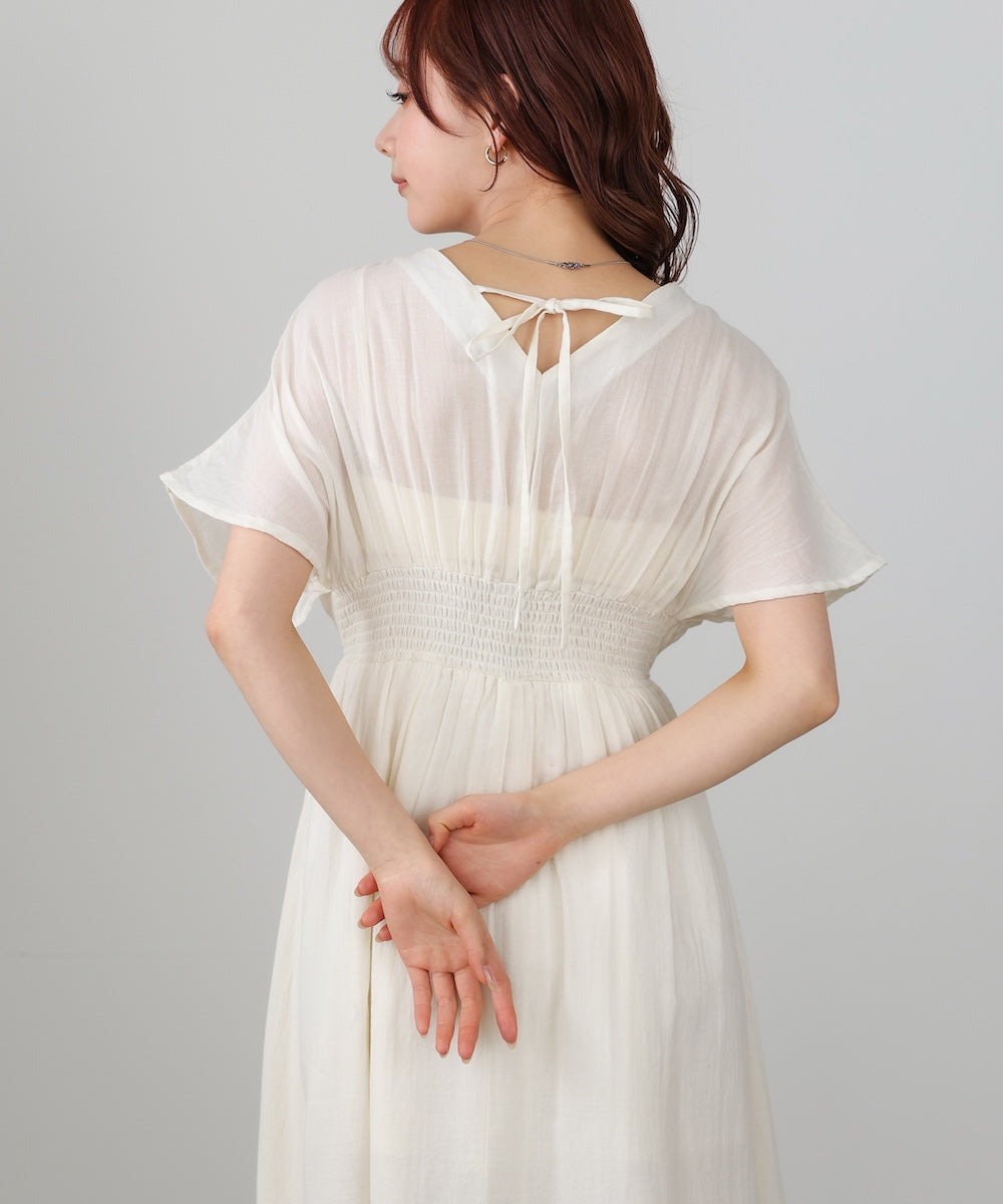 【選べるサイズ展開】テープ刺繍ピンタックレースワンピース