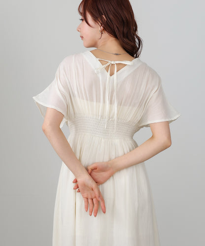 【選べるサイズ展開】テープ刺繍ピンタックレースワンピース