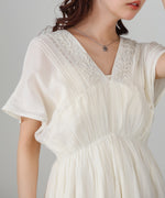 【選べるサイズ展開】テープ刺繍ピンタックレースワンピース