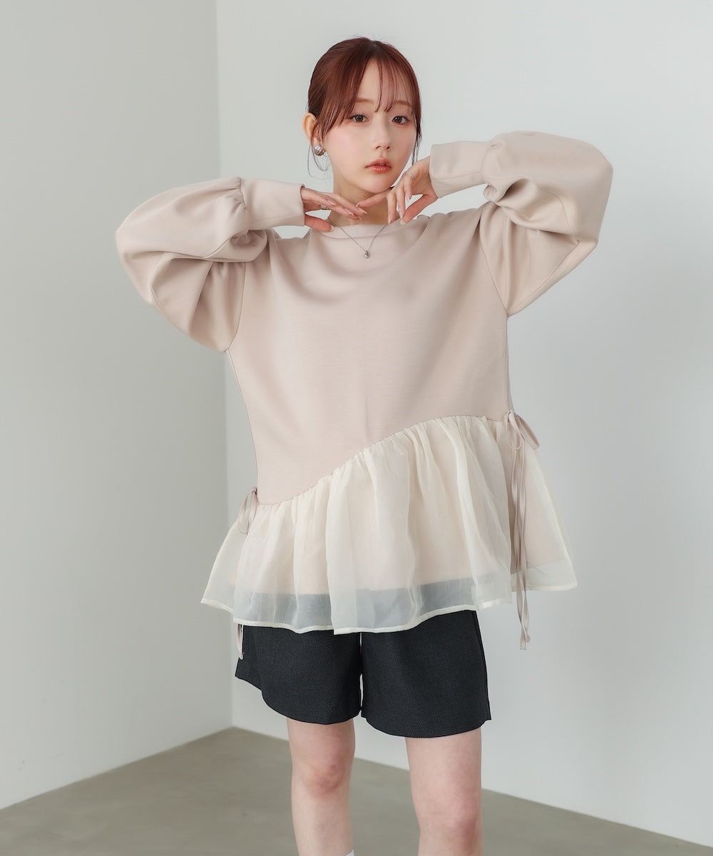 【2026SS】ペプラムオーガンジーポンチトップス
