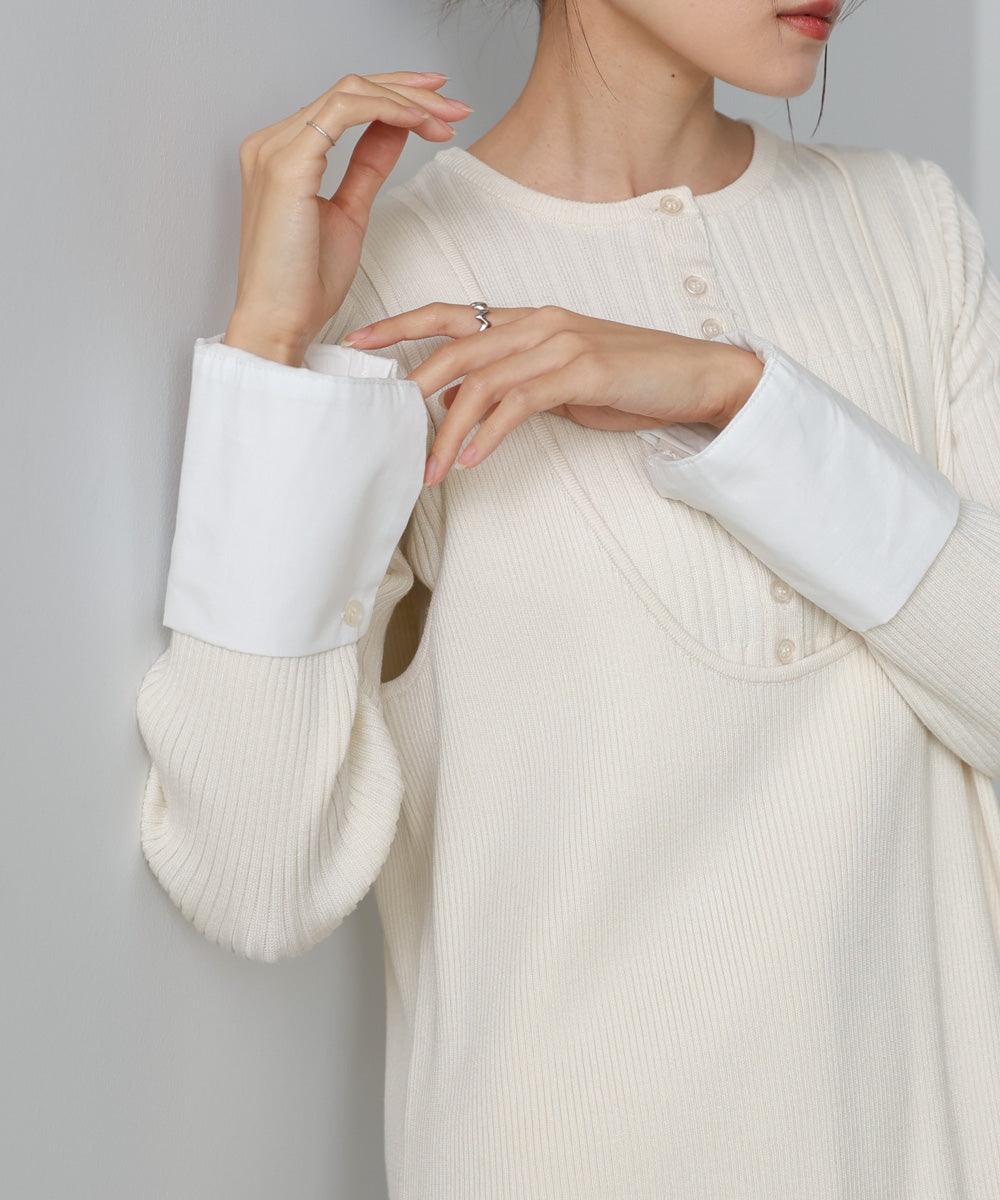 【2026SS】リブシャツ袖ニットカーディガン＋リブニットワンピース