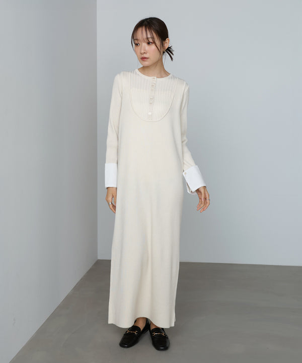 【2026SS】リブシャツ袖ニットカーディガン＋リブニットワンピース