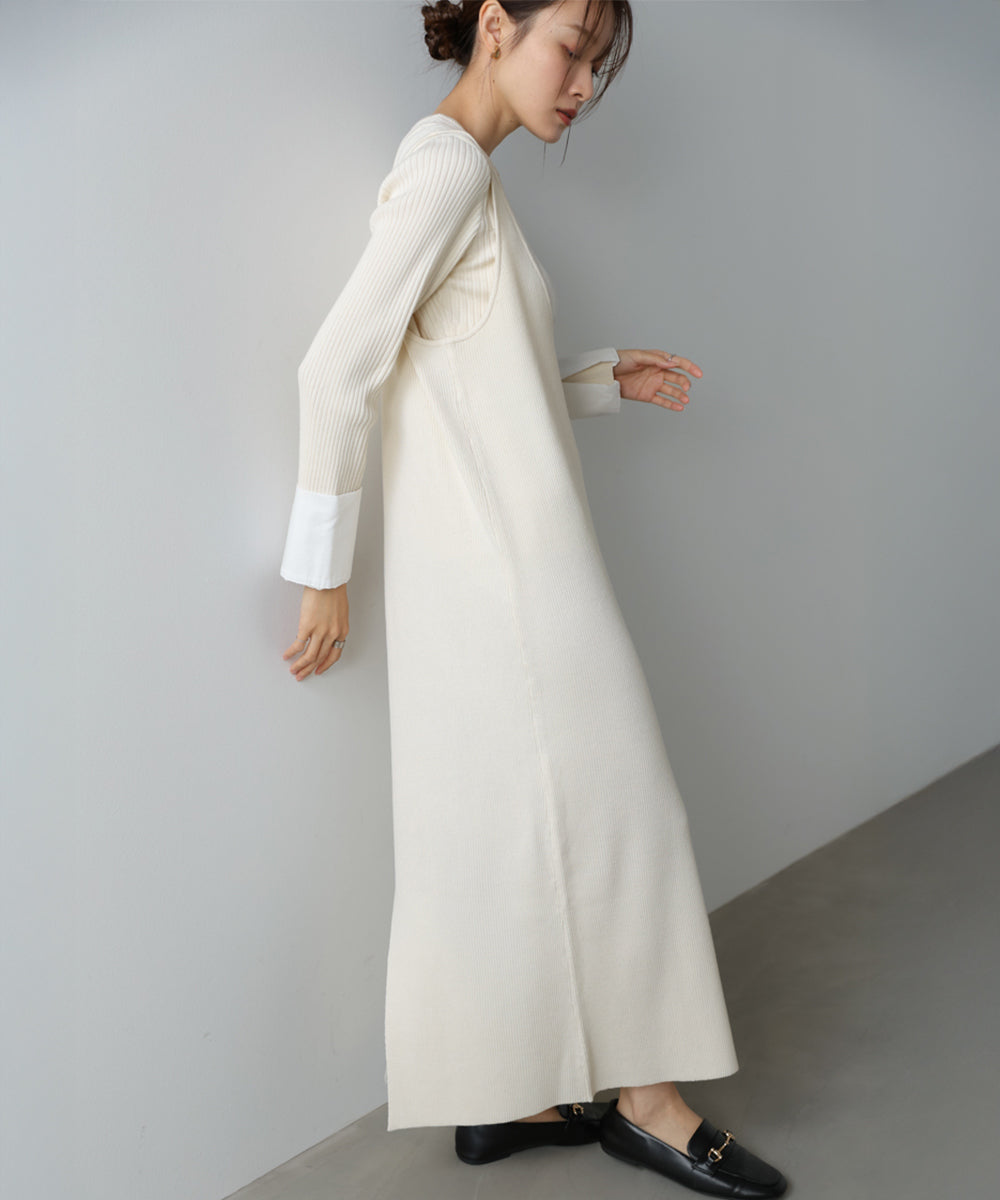 【2026SS】リブシャツ袖ニットカーディガン＋リブニットワンピース