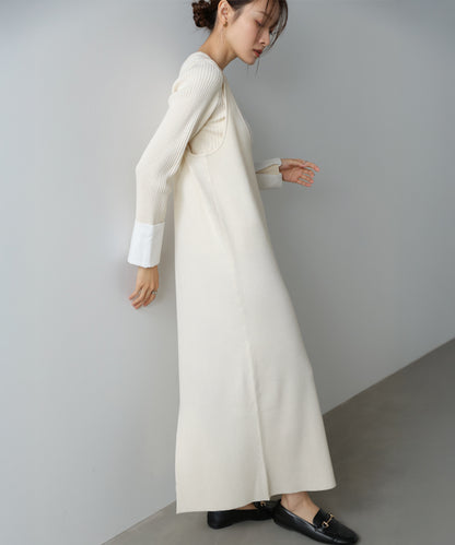 【2026SS】リブシャツ袖ニットカーディガン＋リブニットワンピース