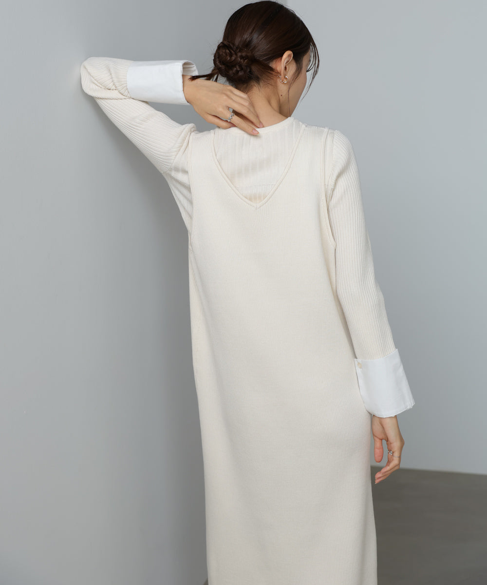 【2026SS】リブシャツ袖ニットカーディガン＋リブニットワンピース