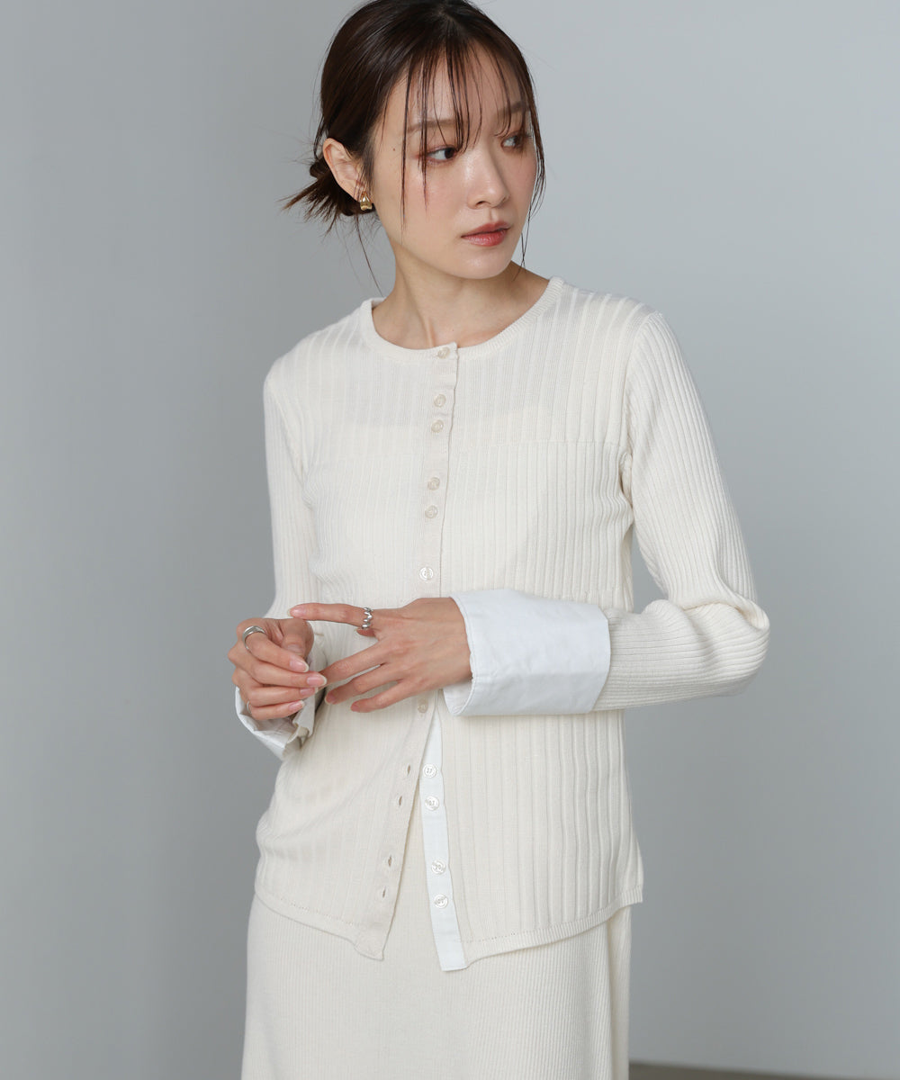 リブシャツ袖ニットカーディガン＋リブニットワンピース