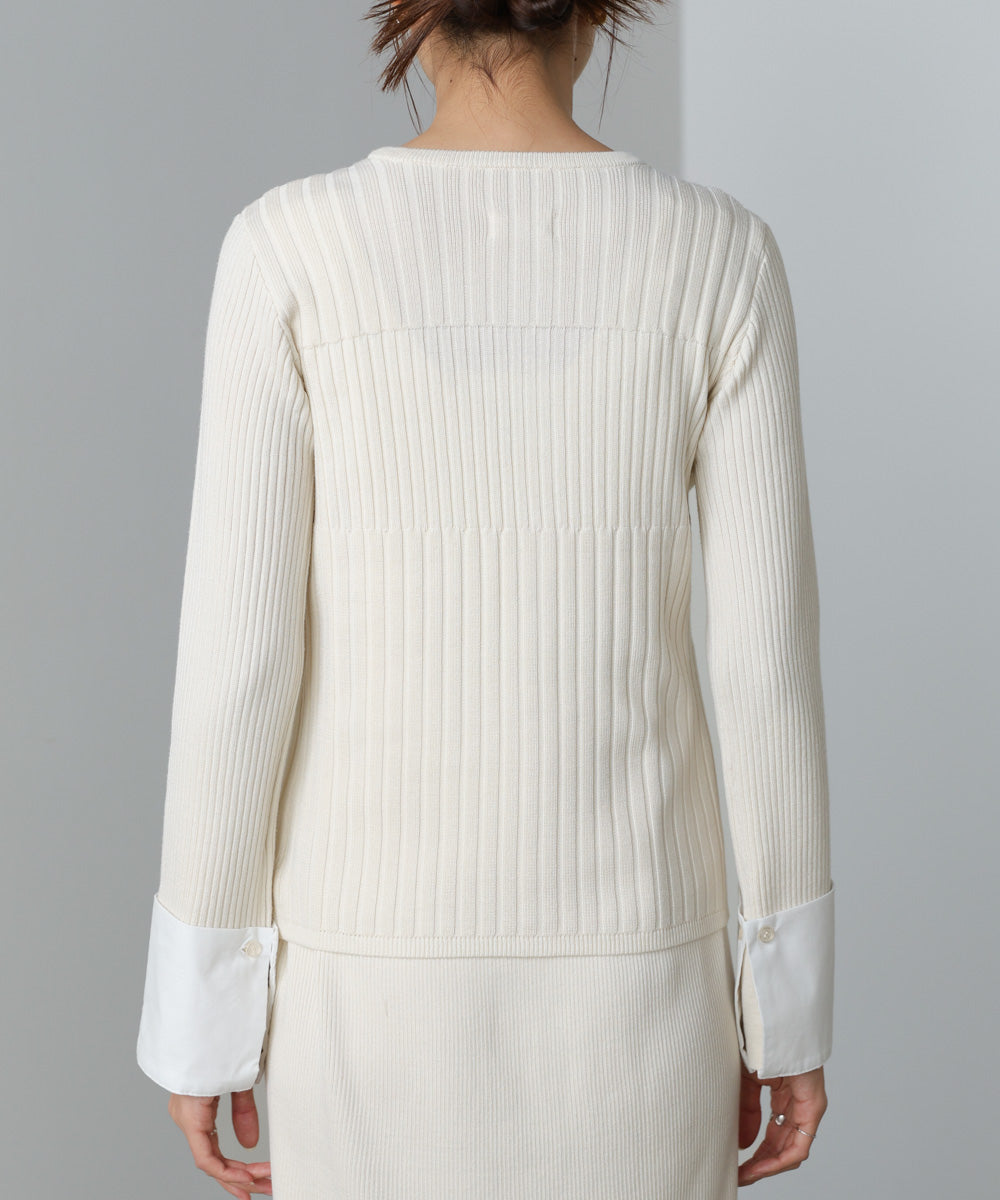 リブシャツ袖ニットカーディガン＋リブニットワンピース