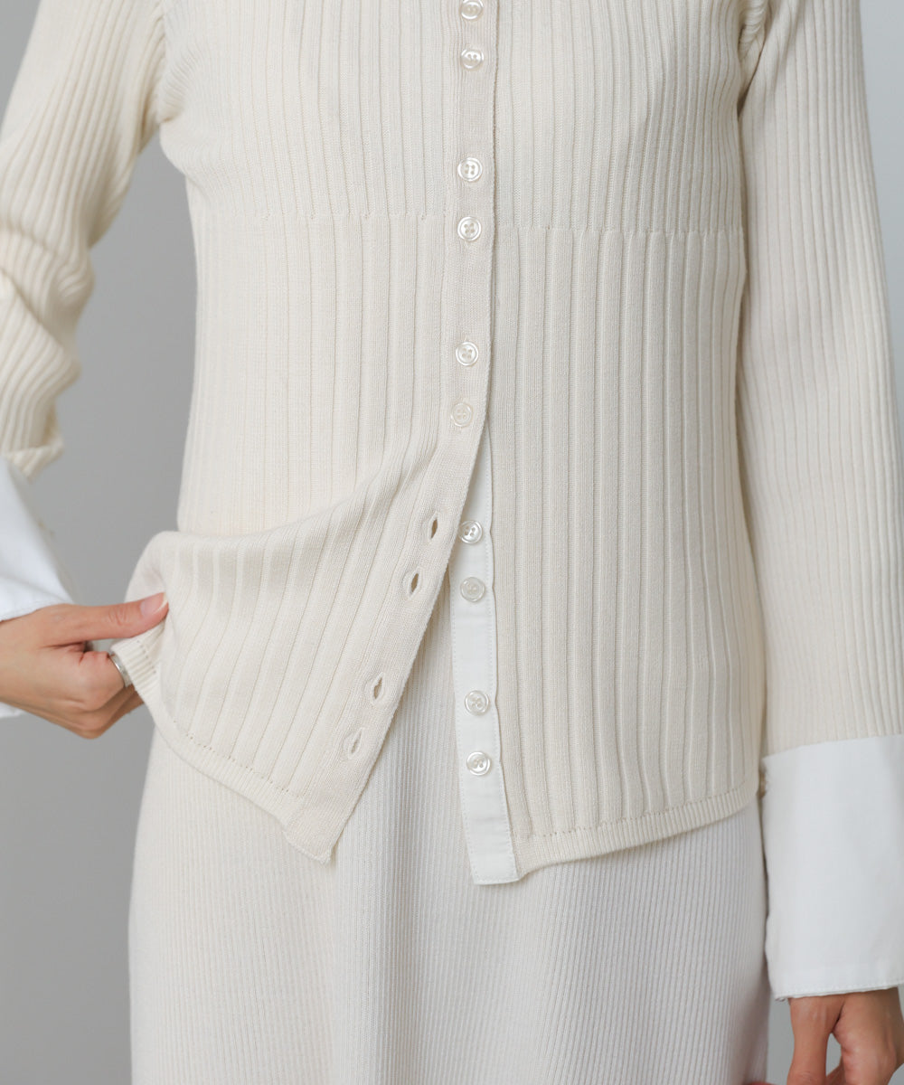 リブシャツ袖ニットカーディガン＋リブニットワンピース