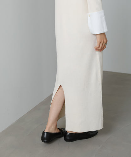 リブシャツ袖ニットカーディガン＋リブニットワンピース