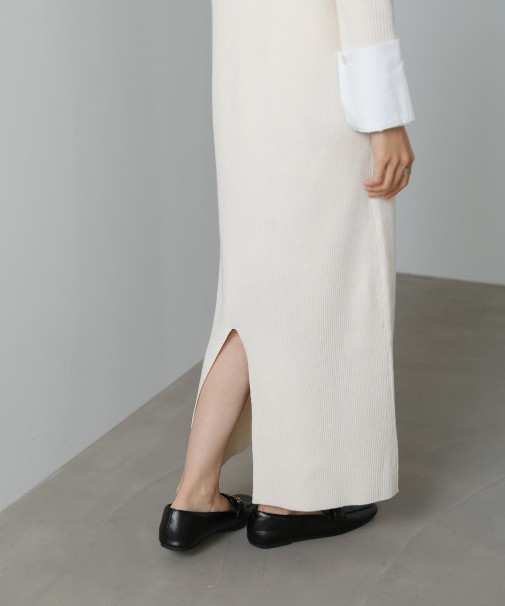 【2026SS】リブシャツ袖ニットカーディガン＋リブニットワンピース