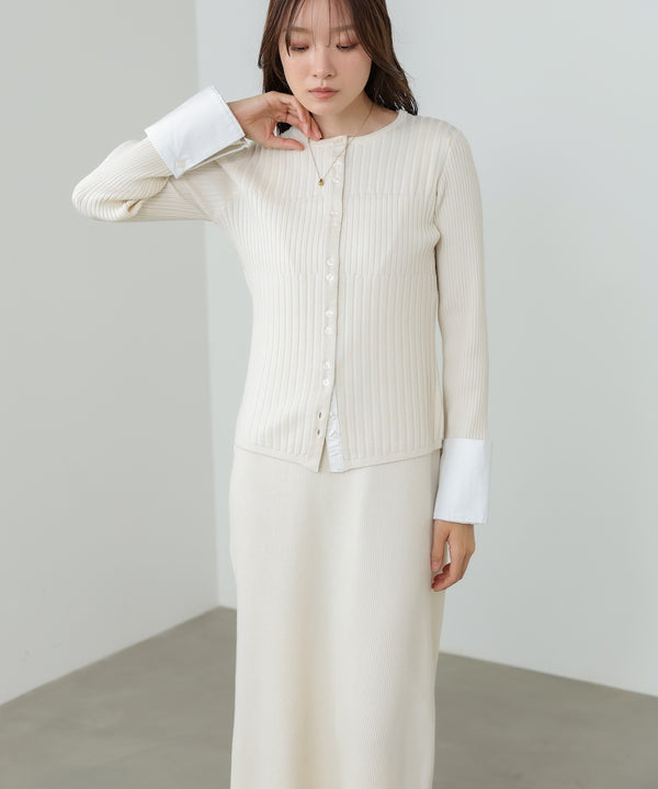 【2026SS】リブシャツ袖ニットカーディガン＋リブニットワンピース