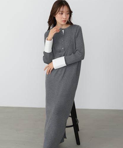 【2026SS】リブシャツ袖ニットカーディガン＋リブニットワンピース