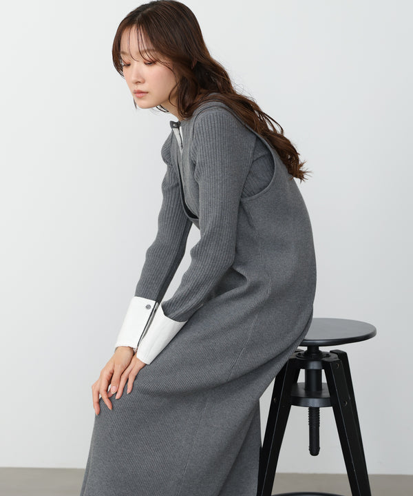 【2026SS】リブシャツ袖ニットカーディガン＋リブニットワンピース
