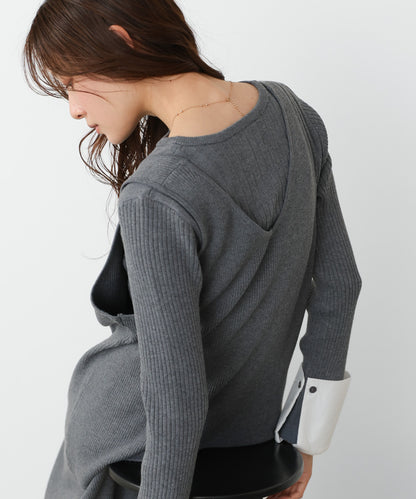 【2026SS】リブシャツ袖ニットカーディガン＋リブニットワンピース