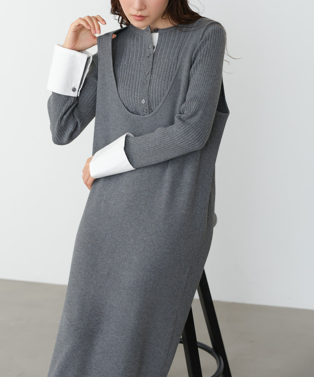 【2026SS】リブシャツ袖ニットカーディガン＋リブニットワンピース