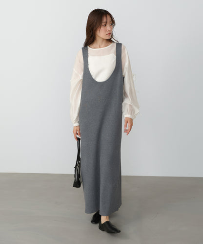 リブシャツ袖ニットカーディガン＋リブニットワンピース