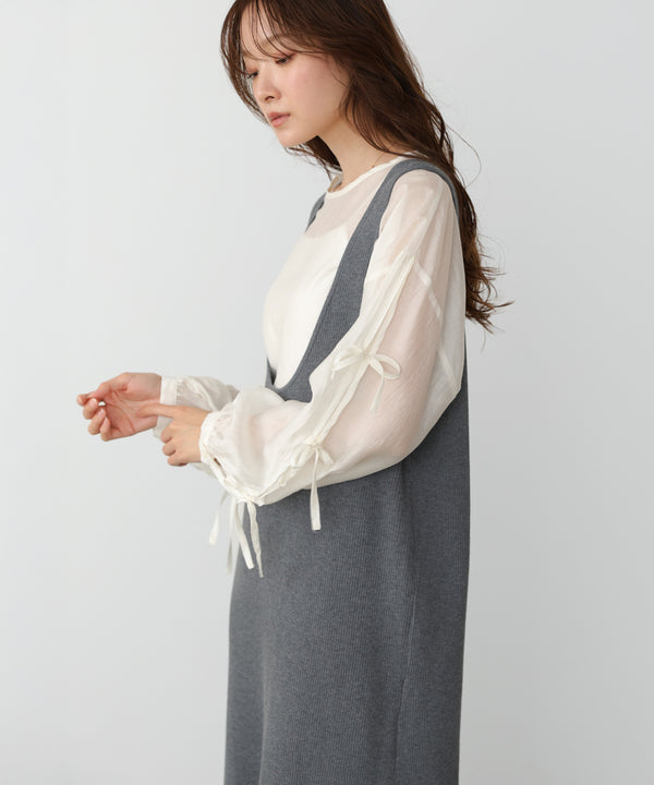 【2026SS】リブシャツ袖ニットカーディガン＋リブニットワンピース