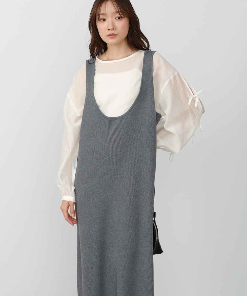 【2026SS】リブシャツ袖ニットカーディガン＋リブニットワンピース