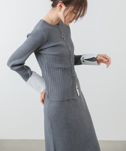 【2026SS】リブシャツ袖ニットカーディガン＋リブニットワンピース