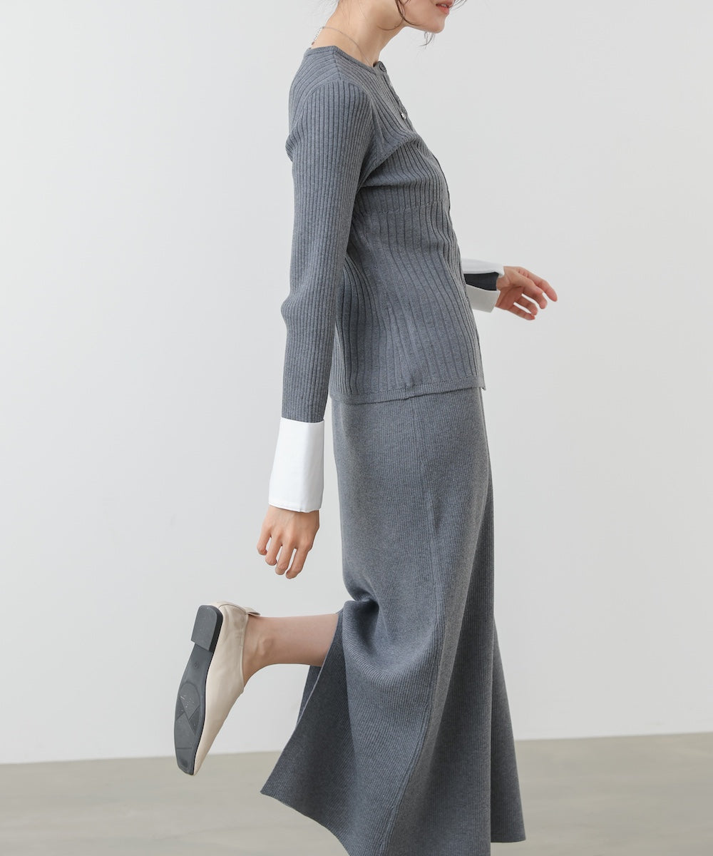 【2026SS】リブシャツ袖ニットカーディガン＋リブニットワンピース