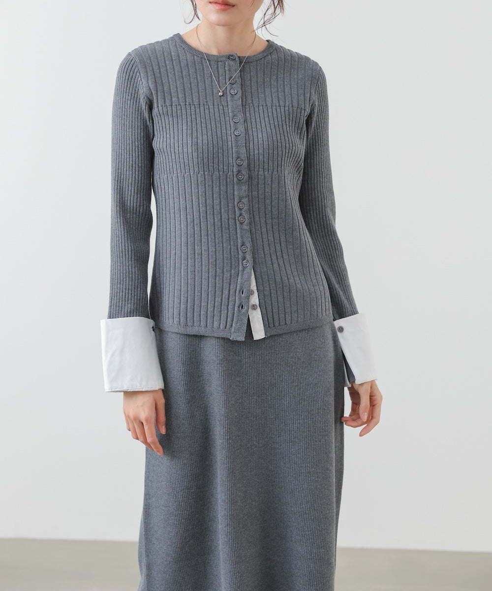 【2026SS】リブシャツ袖ニットカーディガン＋リブニットワンピース